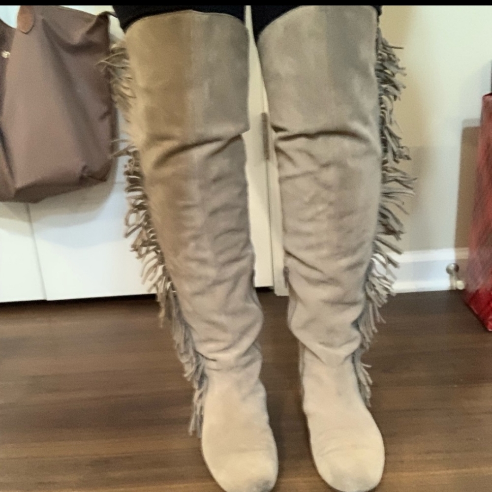 Nine West Suede Fringe Over the Knee boots